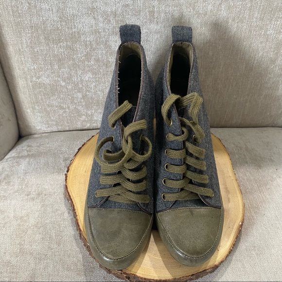 7 For All Mankind Womens Grey Wool Lace Up Wedge Heel Ankle Booties Size 8 1/2M - Picture 9 of 10